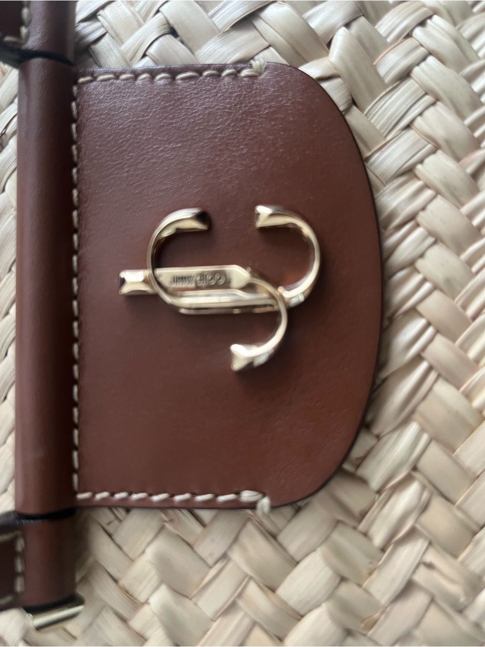 Jimmy Choo Brown Leather-Trim Natural Woven Tote - Picture 5 of 9